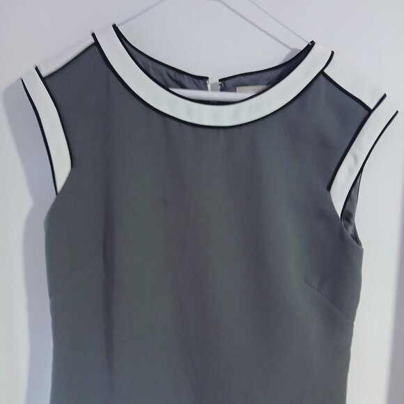 Banana Republic Women's Sleeveless Sheath Dress Gray with White Trim SZ 8 - Picture 2 of 9